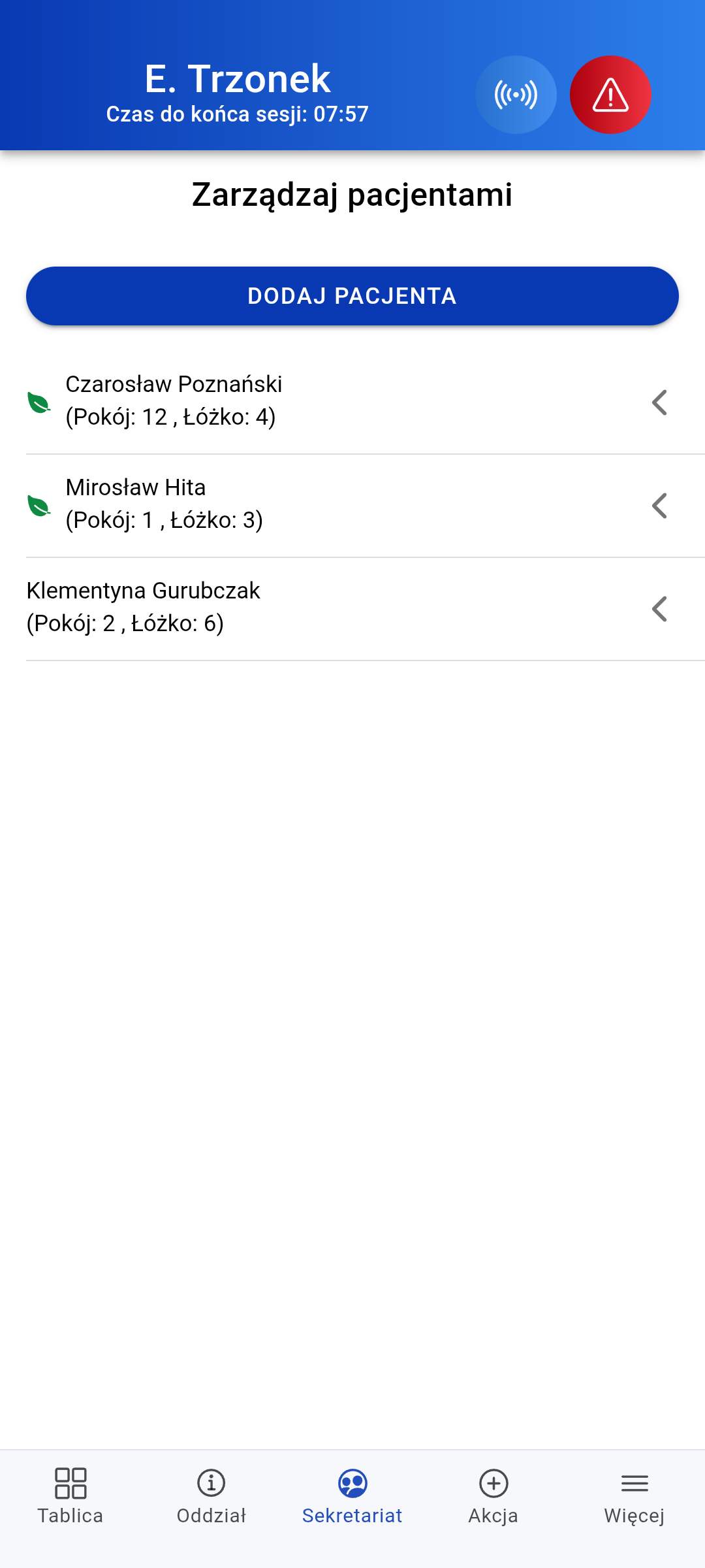 Dodawanie pacjentów i personelu do systemu