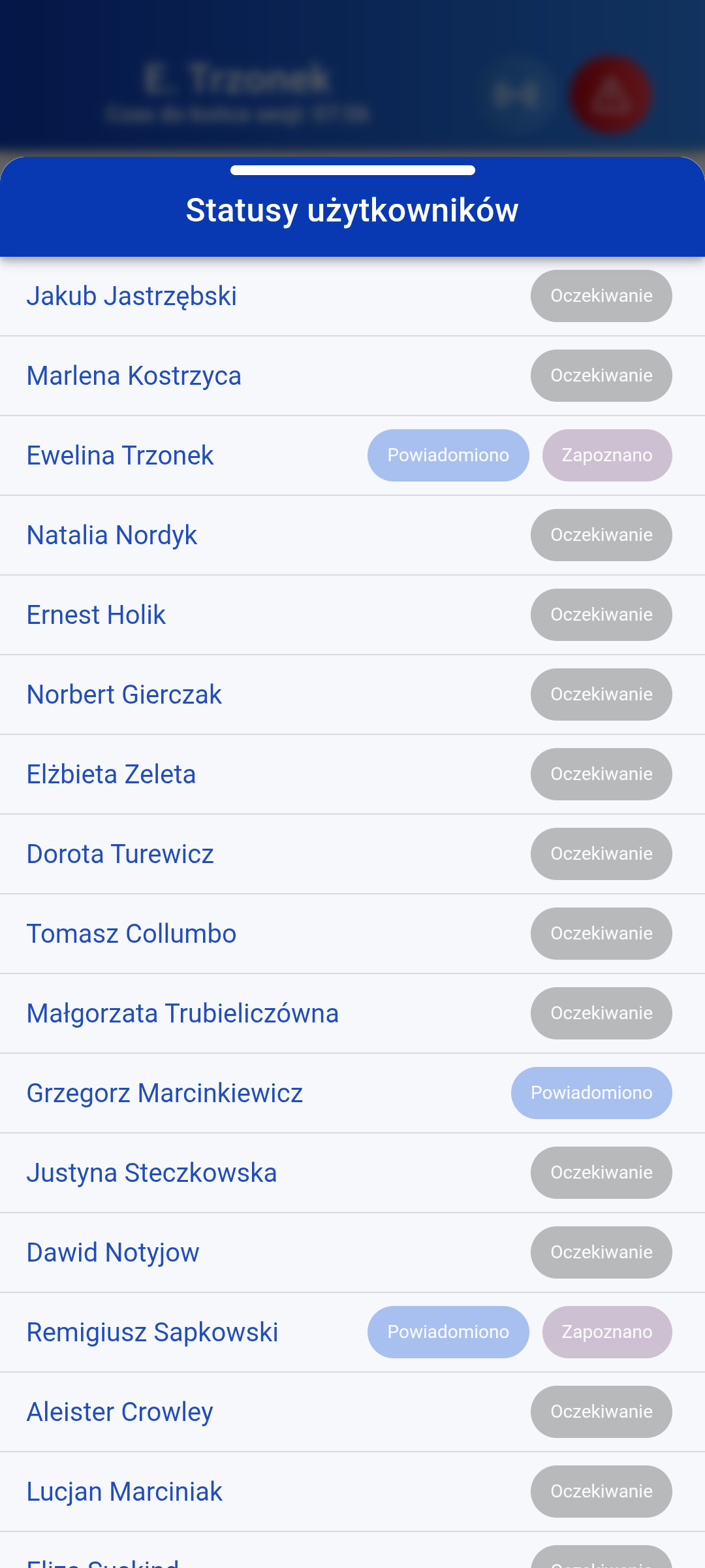 Bieżące informacje o statusach ścieżek komunikacji