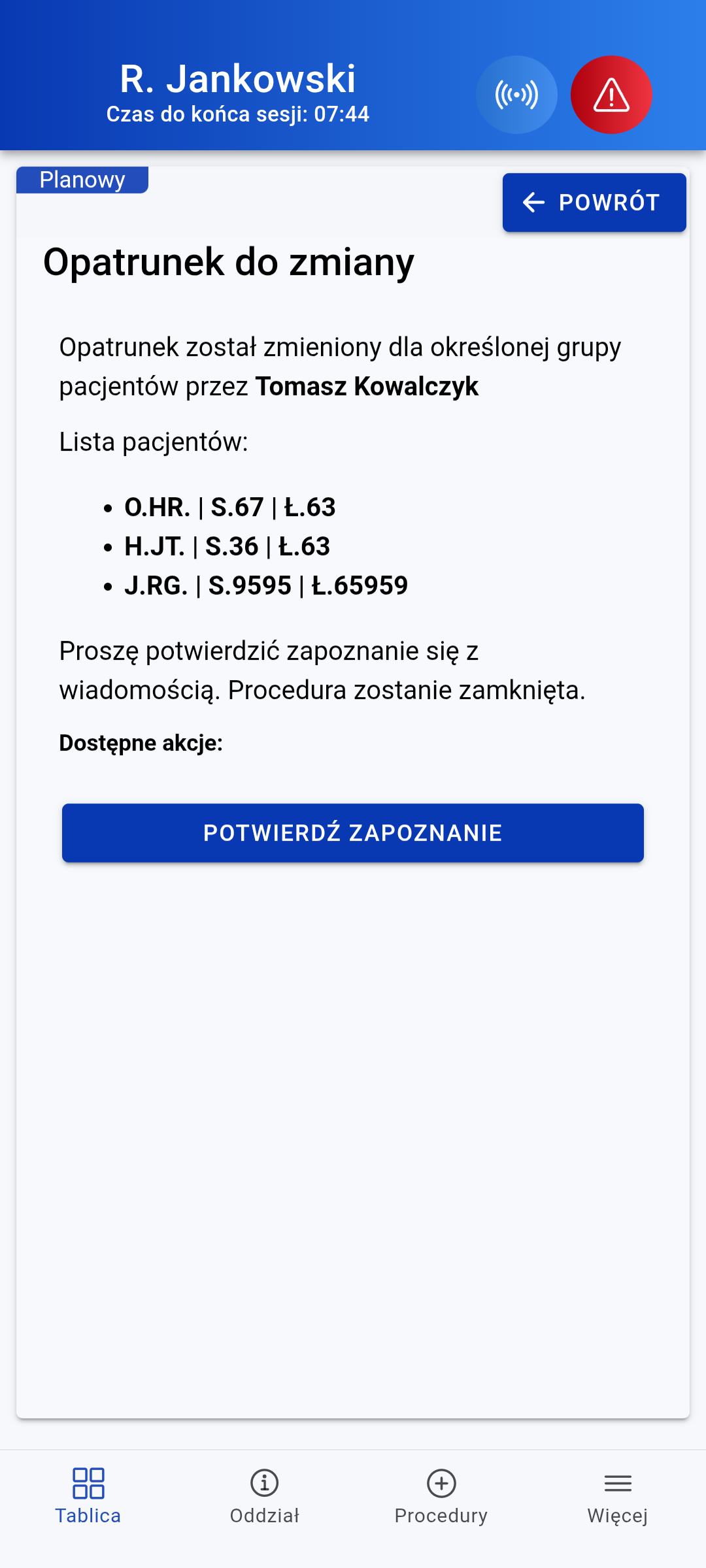 Zbiorcze zlecenie zmiany opatrunków w aplikacji